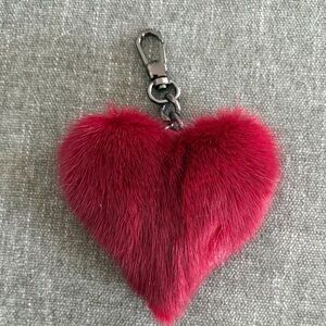 Mink Fur Heart Keychain - Red